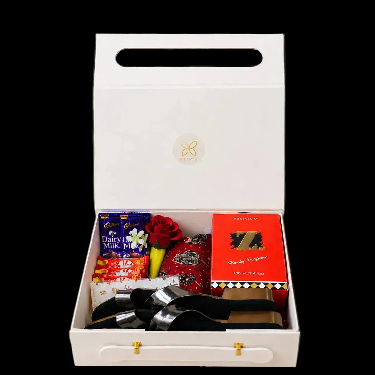 Premium Gift Hamper for Women with dress, chappal, perfume and chocolates in luxury gift box