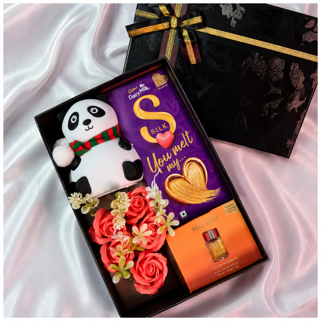 Lighting Panda Chocolate Gift Box with Perfume and Decorative Roses
