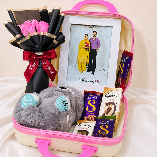 Personalized Romantic Gift Hamper Box with Teddy, Chocolates & Photo Frame